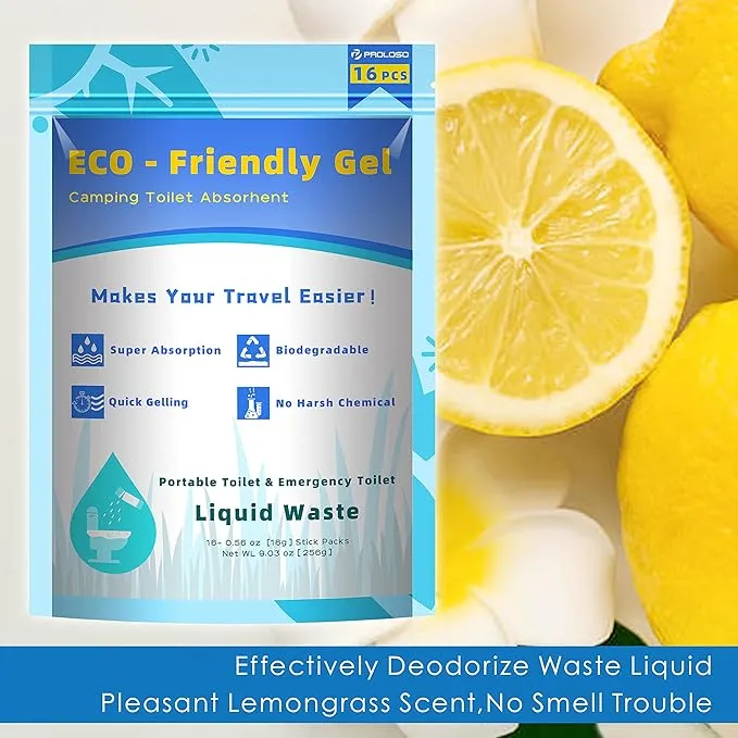 PROLOSO Liquid Waste Gelling and Deodorizing Powder Degradable Eco Gel for Camping Portable Toilet Urine Solidifier Absorbent