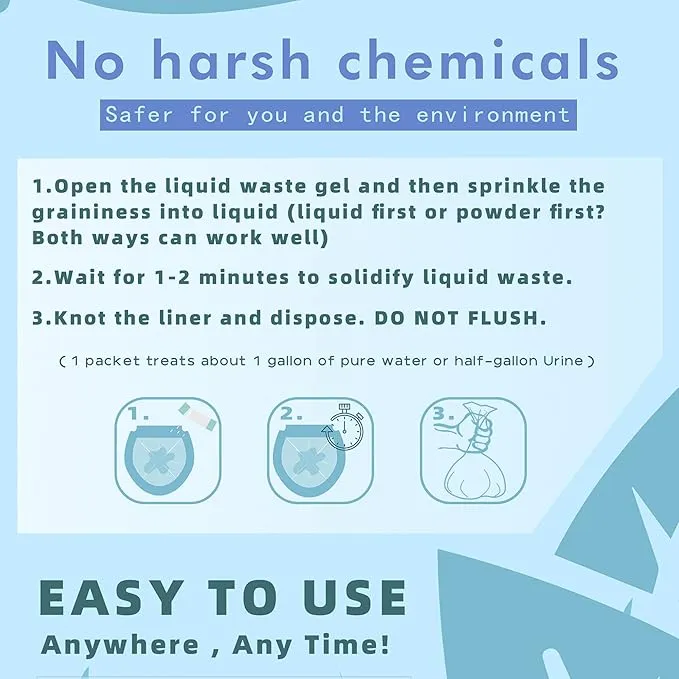 PROLOSO Liquid Waste Gelling and Deodorizing Powder Degradable Eco Gel for Camping Portable Toilet Urine Solidifier Absorbent