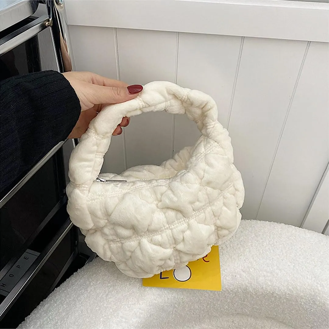 Puffer Bag for Women Mini Bubble Purse Velvet Clutch Lightweight Puffy Handbag Quilted Tote Bag Crescent Carryall Bag