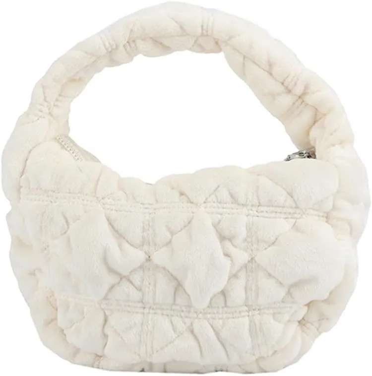 Puffer Bag for Women Mini Bubble Purse Velvet Clutch Lightweight Puffy Handbag Quilted Tote Bag Crescent Carryall Bag