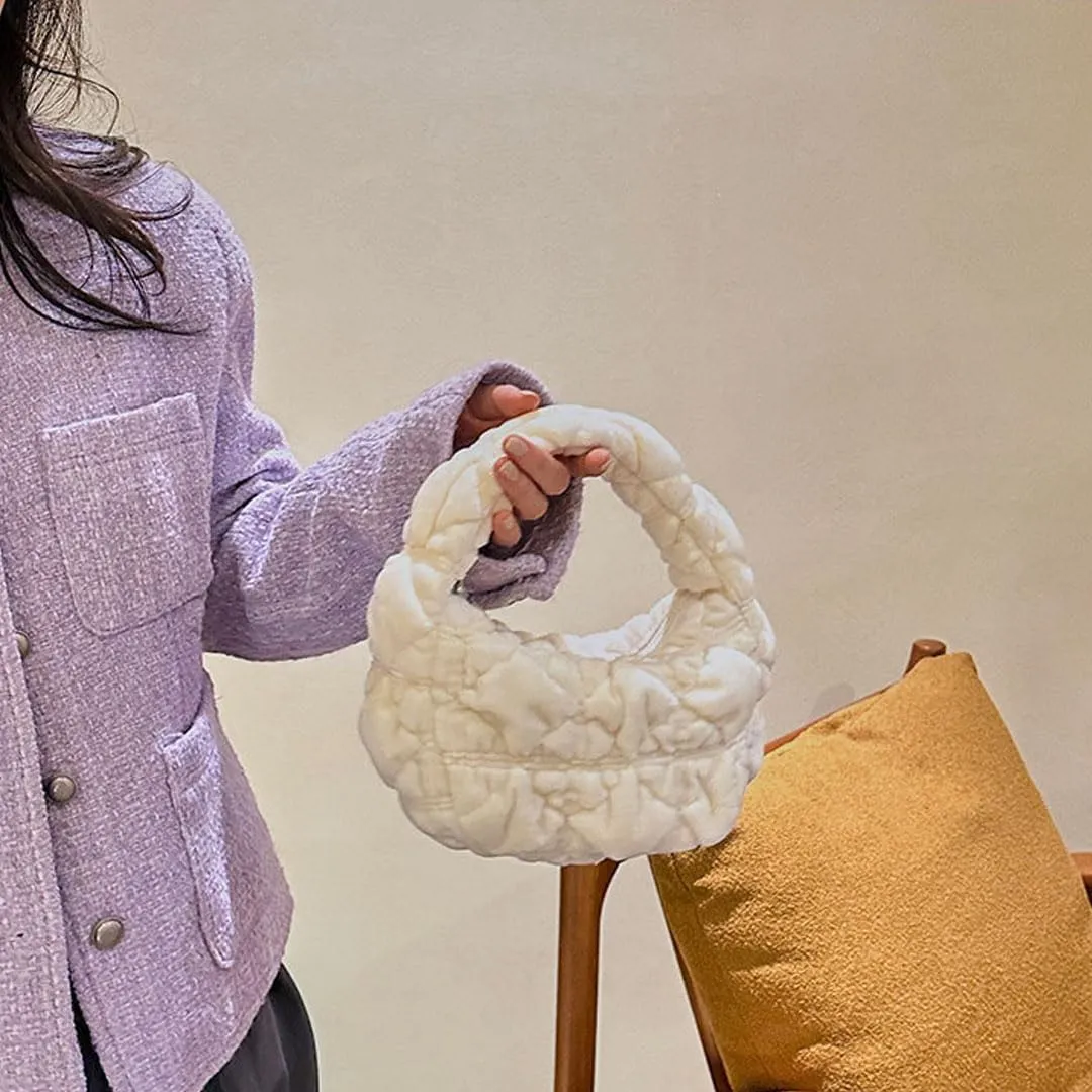 Puffer Bag for Women Mini Bubble Purse Velvet Clutch Lightweight Puffy Handbag Quilted Tote Bag Crescent Carryall Bag
