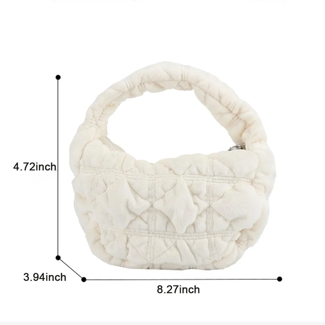 Puffer Bag for Women Mini Bubble Purse Velvet Clutch Lightweight Puffy Handbag Quilted Tote Bag Crescent Carryall Bag