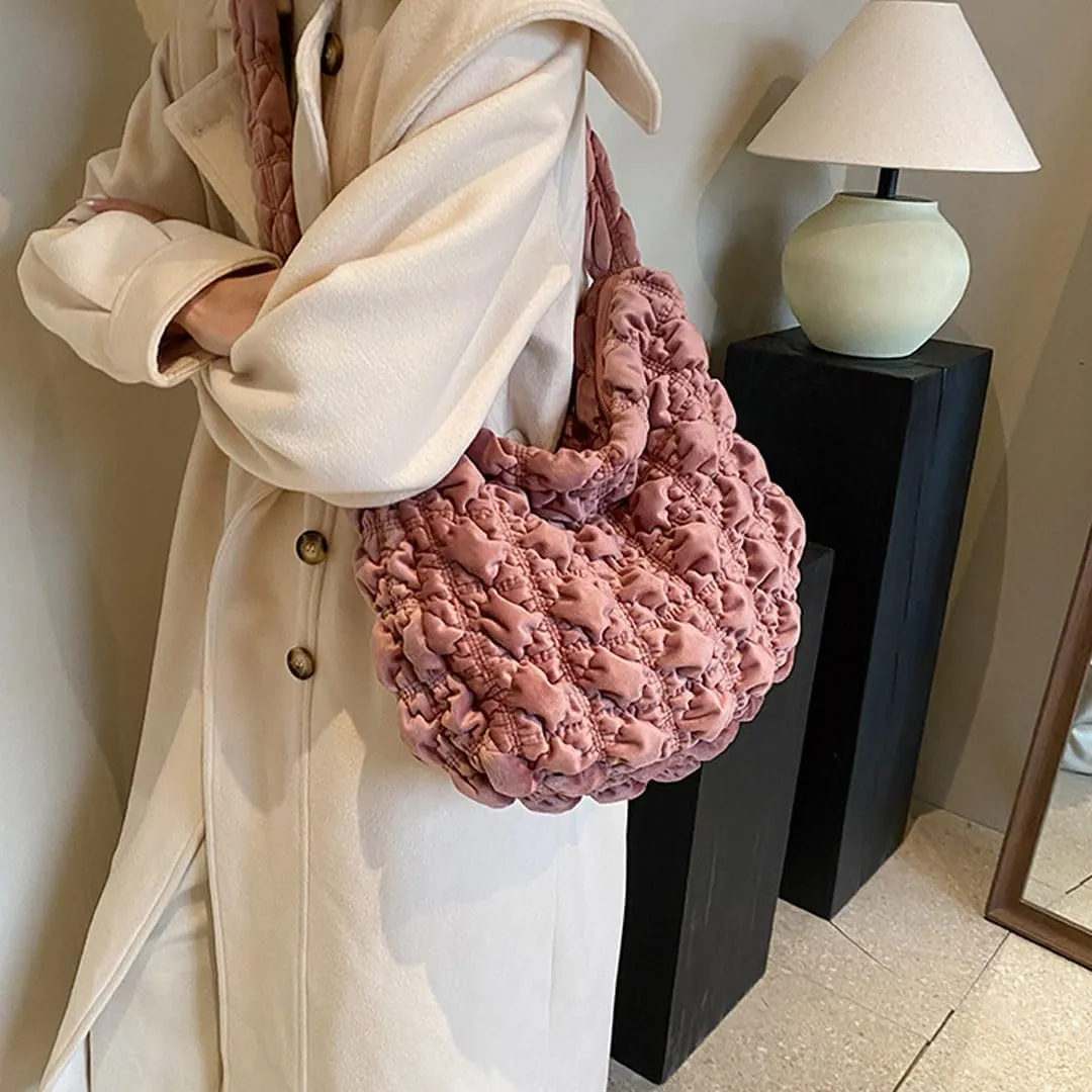Puffer Tote Bag for Women Quilted Crossbody Bag Puff Shoulder Bag Puffy Purse Lightweight Velvet Bubble Hobo Handbag