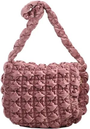 Puffer Tote Bag for Women Quilted Crossbody Bag Puff Shoulder Bag Puffy Purse Lightweight Velvet Bubble Hobo Handbag