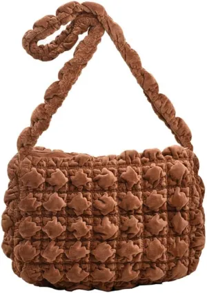 Puffer Tote Bag for Women Quilted Crossbody Bag Puff Shoulder Bag Puffy Purse Lightweight Velvet Bubble Hobo Handbag
