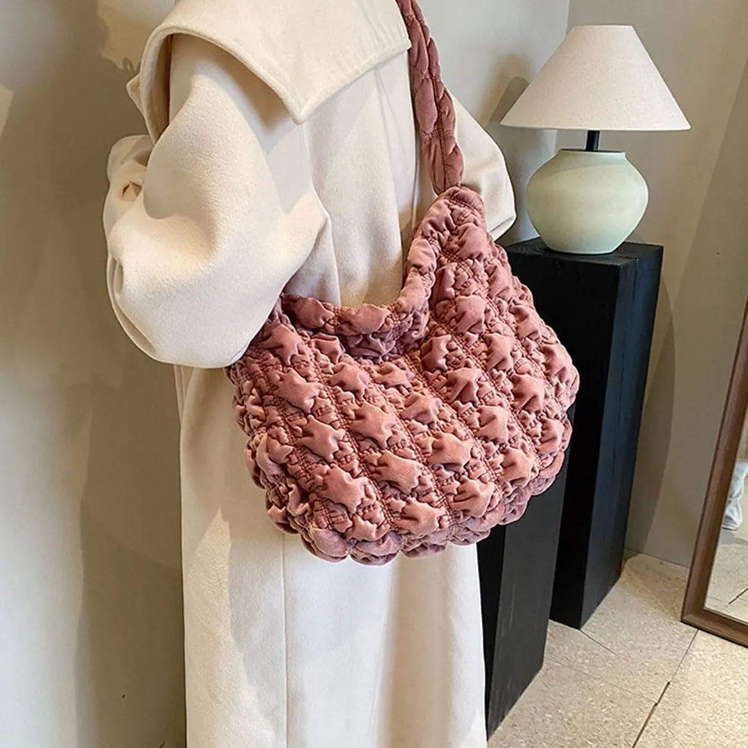 Puffer Tote Bag for Women Quilted Crossbody Bag Puff Shoulder Bag Puffy Purse Lightweight Velvet Bubble Hobo Handbag