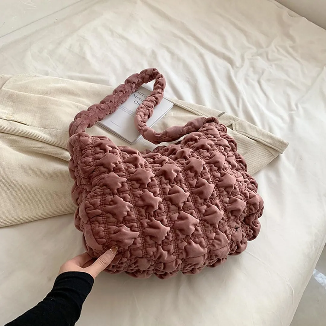 Puffer Tote Bag for Women Quilted Crossbody Bag Puff Shoulder Bag Puffy Purse Lightweight Velvet Bubble Hobo Handbag