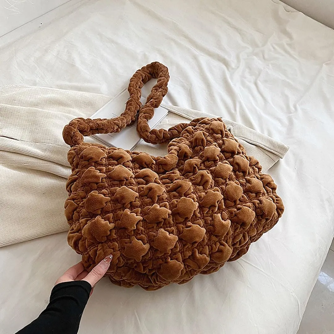Puffer Tote Bag for Women Quilted Crossbody Bag Puff Shoulder Bag Puffy Purse Lightweight Velvet Bubble Hobo Handbag