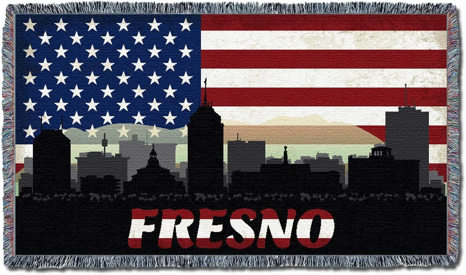 Pure Country Weavers California - Fresno - City American Flag Blanket - Gift Tapestry Throw for Back of Couch or Sofa - Woven from Cotton - Made in The USA (61x36)