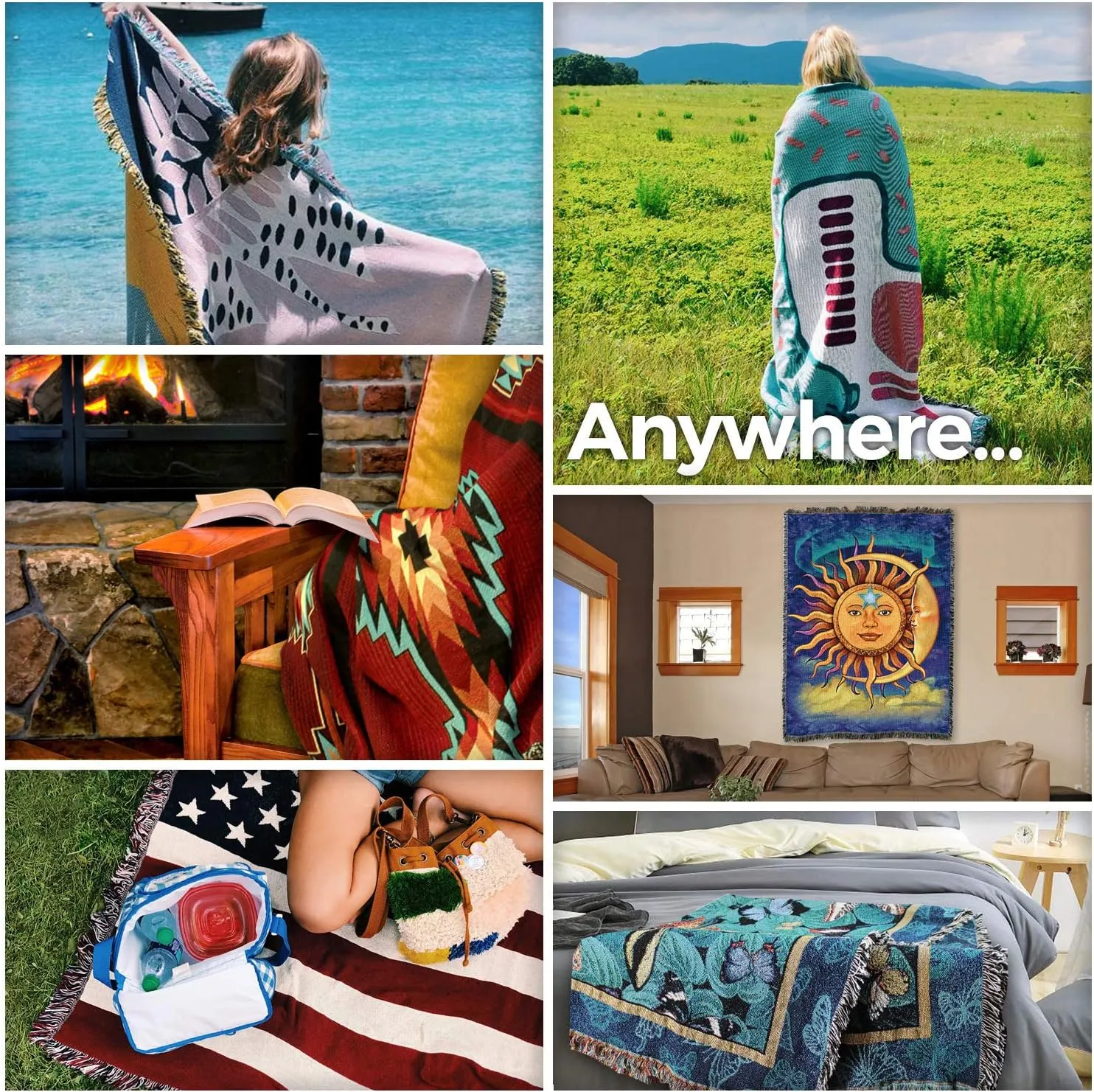 Pure Country Weavers California - Fresno - City American Flag Blanket - Gift Tapestry Throw for Back of Couch or Sofa - Woven from Cotton - Made in The USA (61x36)