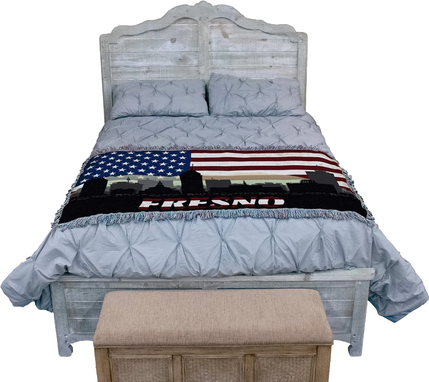 Pure Country Weavers California - Fresno - City American Flag Blanket - Gift Tapestry Throw for Back of Couch or Sofa - Woven from Cotton - Made in The USA (61x36)