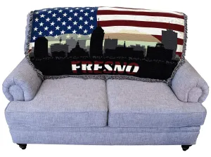 Pure Country Weavers California - Fresno - City American Flag Blanket - Gift Tapestry Throw for Back of Couch or Sofa - Woven from Cotton - Made in The USA (61x36)