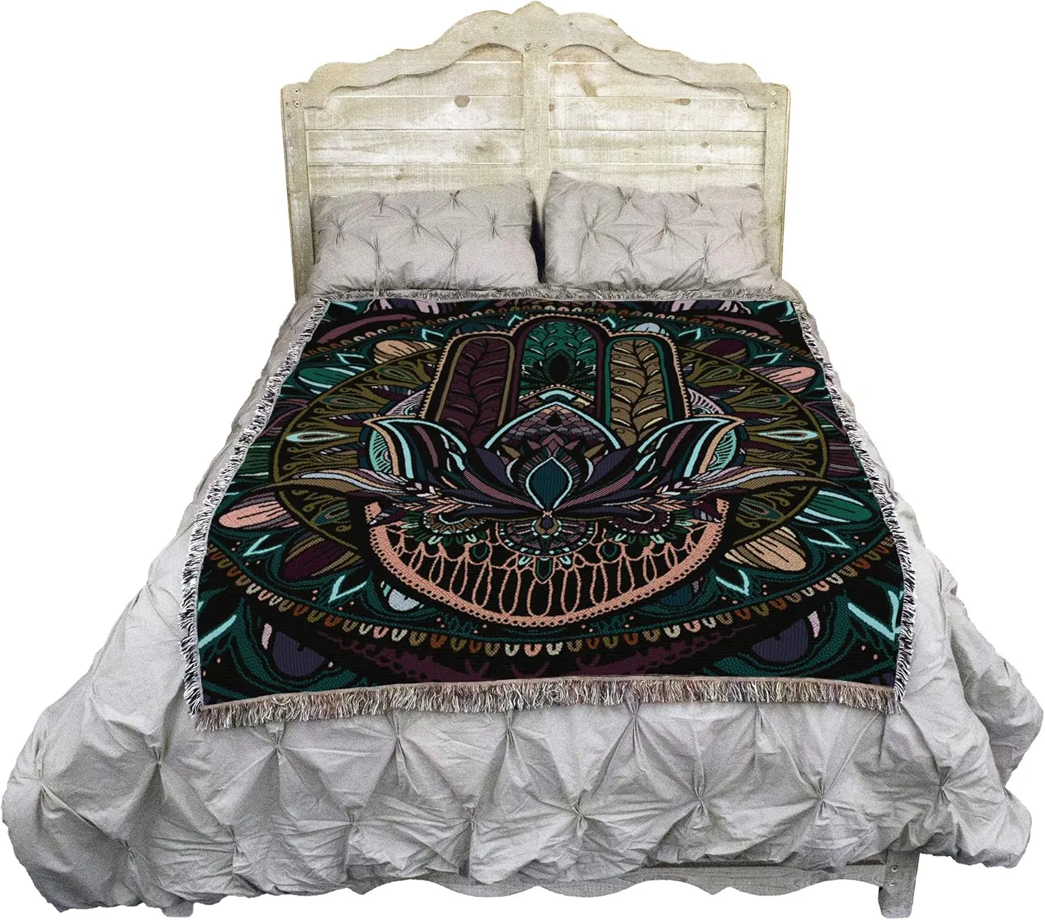 Pure Country Weavers Flowering Hand of Hamsa Blanket - Arabic Middle East Gift Tapestry Throw Woven from Cotton - Made in The USA (72x54)