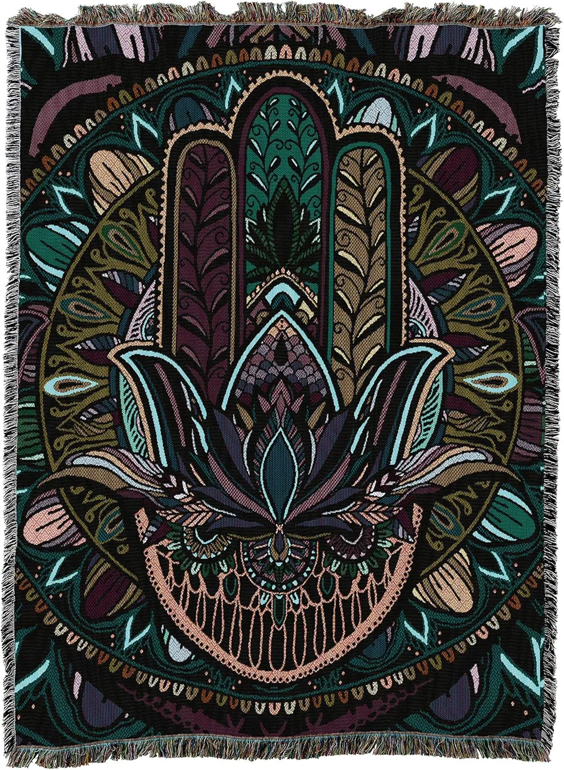 Pure Country Weavers Flowering Hand of Hamsa Blanket - Arabic Middle East Gift Tapestry Throw Woven from Cotton - Made in The USA (72x54)