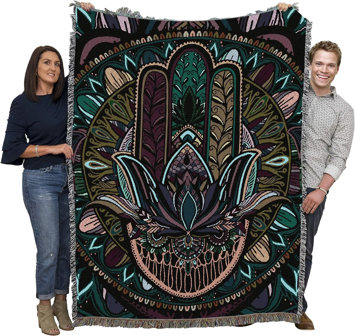 Pure Country Weavers Flowering Hand of Hamsa Blanket - Arabic Middle East Gift Tapestry Throw Woven from Cotton - Made in The USA (72x54)