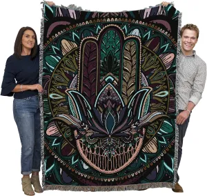 Pure Country Weavers Flowering Hand of Hamsa Blanket - Arabic Middle East Gift Tapestry Throw Woven from Cotton - Made in The USA (72x54)
