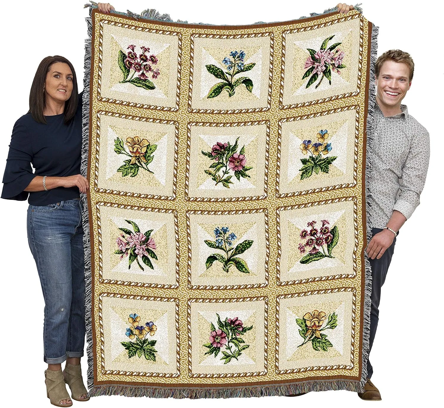 Pure Country Weavers French Floral Blanket by Susan Welsch - Garden Floral Gift Tapestry Throw Woven from Cotton - Made in The USA (72x54)