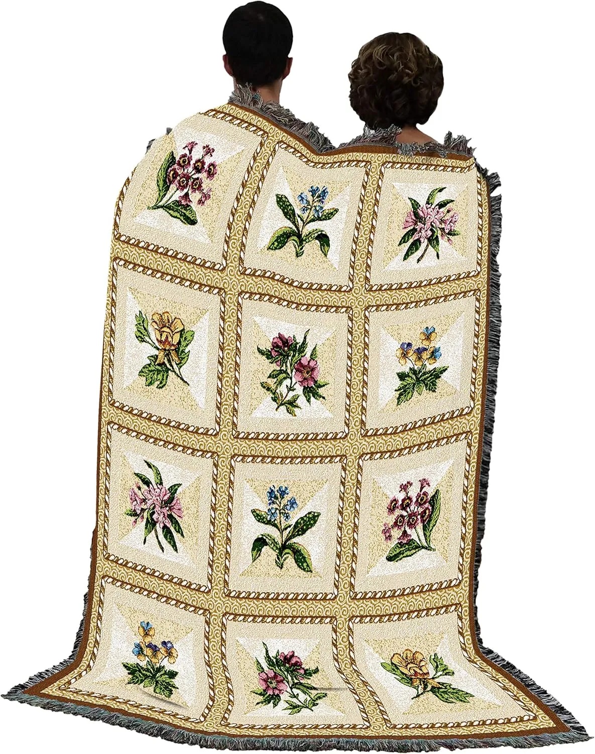 Pure Country Weavers French Floral Blanket by Susan Welsch - Garden Floral Gift Tapestry Throw Woven from Cotton - Made in The USA (72x54)