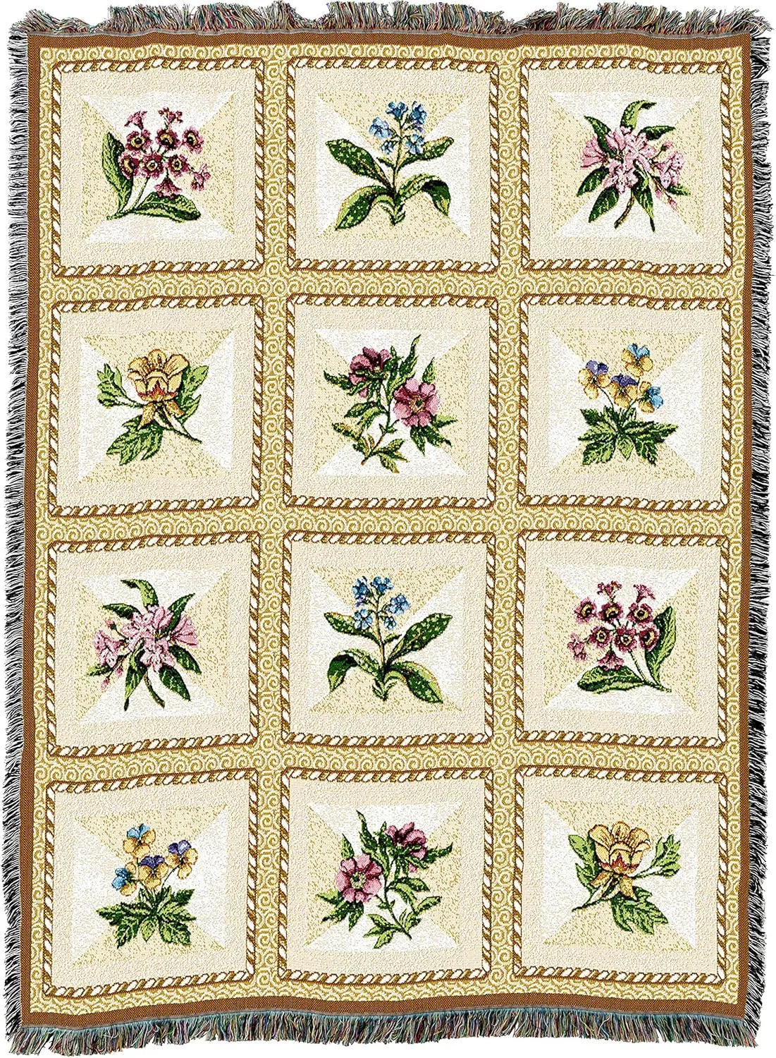 Pure Country Weavers French Floral Blanket by Susan Welsch - Garden Floral Gift Tapestry Throw Woven from Cotton - Made in The USA (72x54)