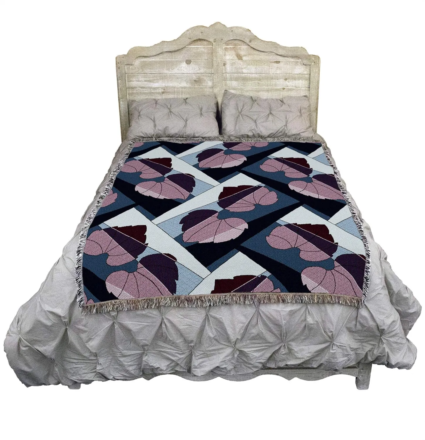 Pure Country Weavers Leaves Blanket Berry on Blue - Patterns Gift Tapestry Throw Woven from Cotton - Made in The USA (72x54)