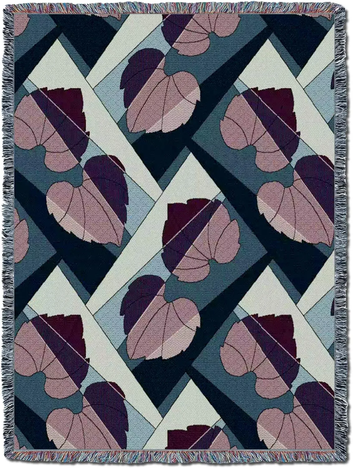Pure Country Weavers Leaves Blanket Berry on Blue - Patterns Gift Tapestry Throw Woven from Cotton - Made in The USA (72x54)
