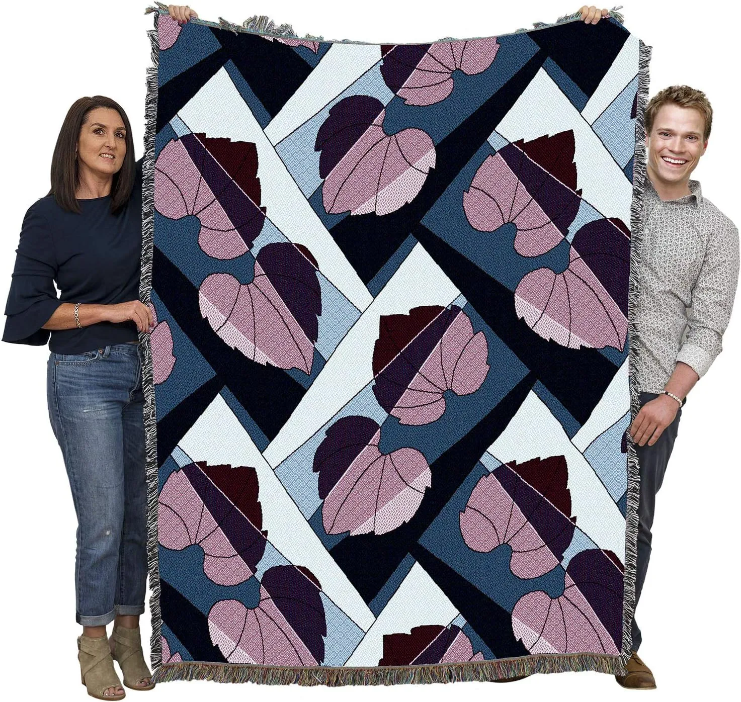 Pure Country Weavers Leaves Blanket Berry on Blue - Patterns Gift Tapestry Throw Woven from Cotton - Made in The USA (72x54)