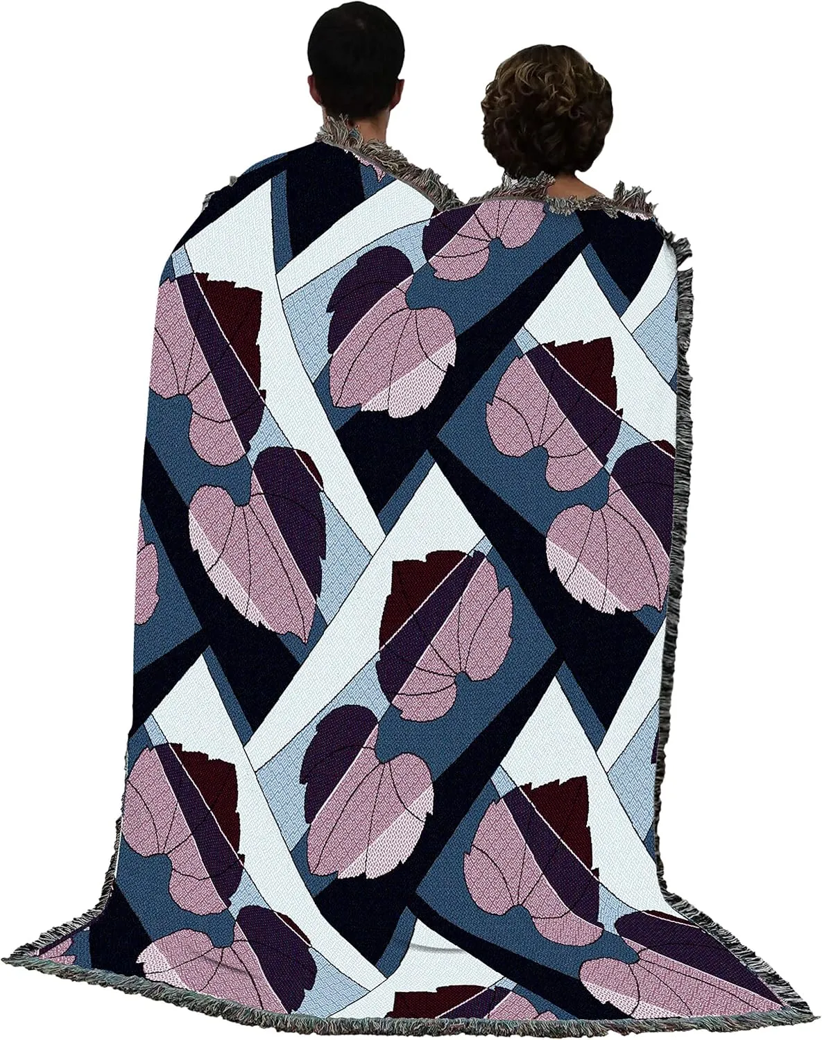 Pure Country Weavers Leaves Blanket Berry on Blue - Patterns Gift Tapestry Throw Woven from Cotton - Made in The USA (72x54)