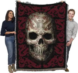 Pure Country Weavers Oriental Skull Skeleton Woven Blanket by Anne Stokes - Fantasy Gift Cotton Tapestry Throw - Made in The USA - 72" x 54"