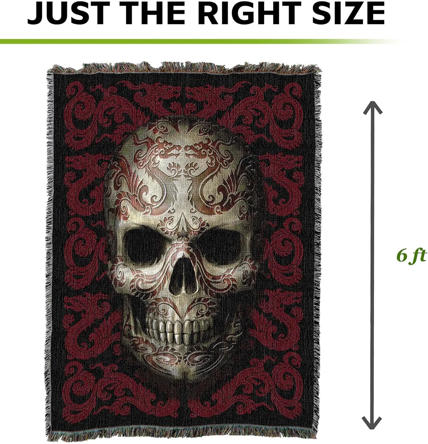 Pure Country Weavers Oriental Skull Skeleton Woven Blanket by Anne Stokes - Fantasy Gift Cotton Tapestry Throw - Made in The USA - 72" x 54"