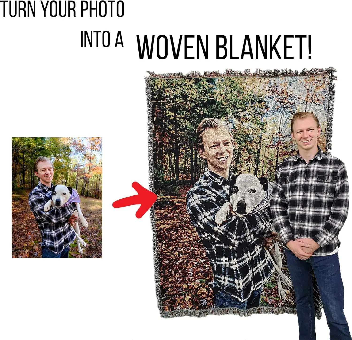 Pure Country Weavers Personalized Woven Photo Blanket - Not Printed - Custom Gift Picture Tapestry Throw 100% Cotton - Made in The USA (72x54)