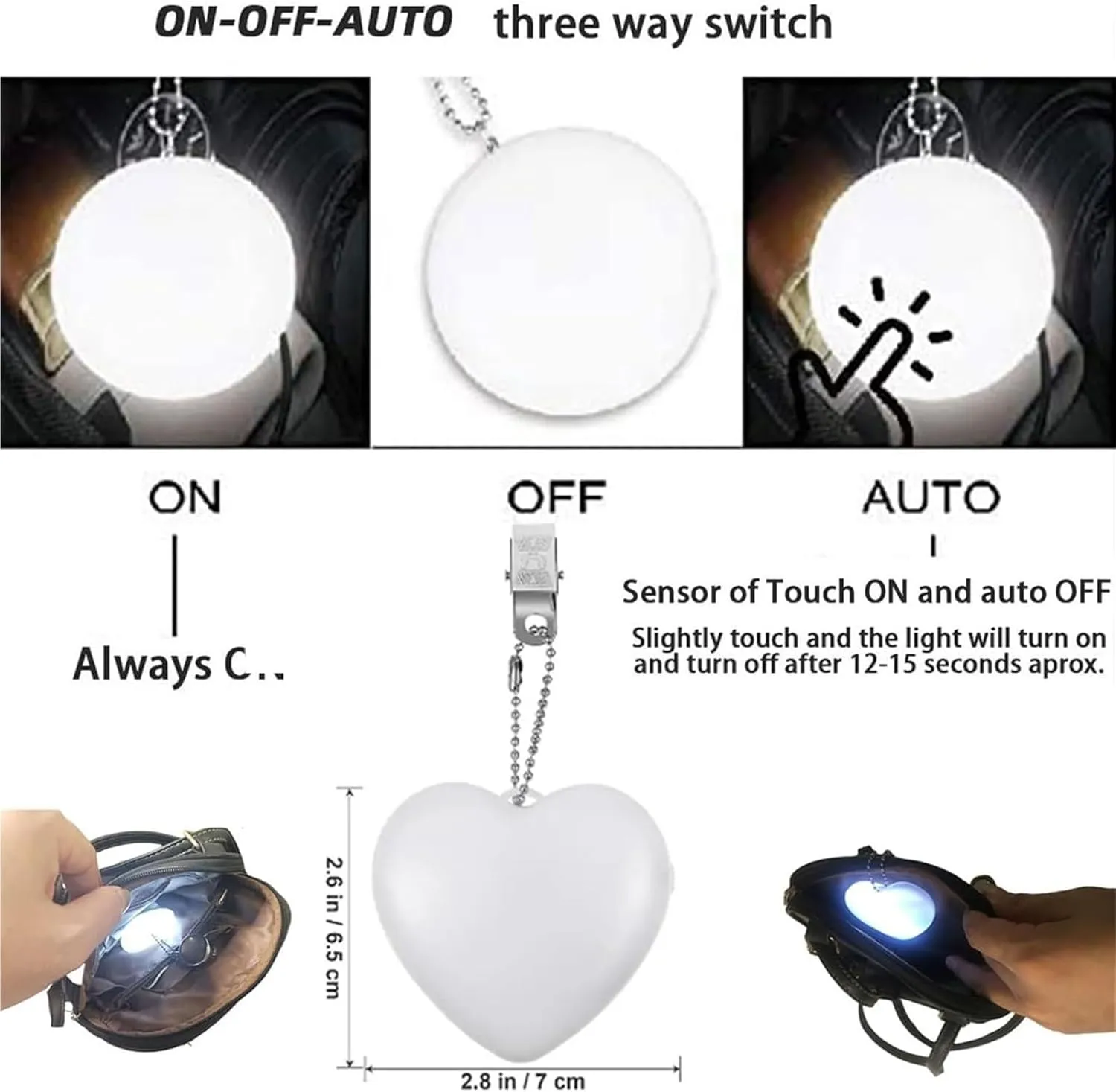 Purse Glow Heart Light, LED Automatic Sensor Glowing Heart Shaped Handbag Lights, Glow Heart for Purse, Mini Touch Purse LED Lamp, Purse Essentials Items, Creative Present for Ladies Girls
