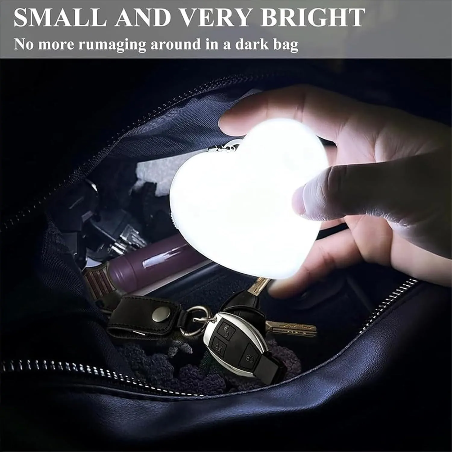Purse Glow Heart Light, LED Automatic Sensor Glowing Heart Shaped Handbag Lights, Glow Heart for Purse, Mini Touch Purse LED Lamp, Purse Essentials Items, Creative Present for Ladies Girls
