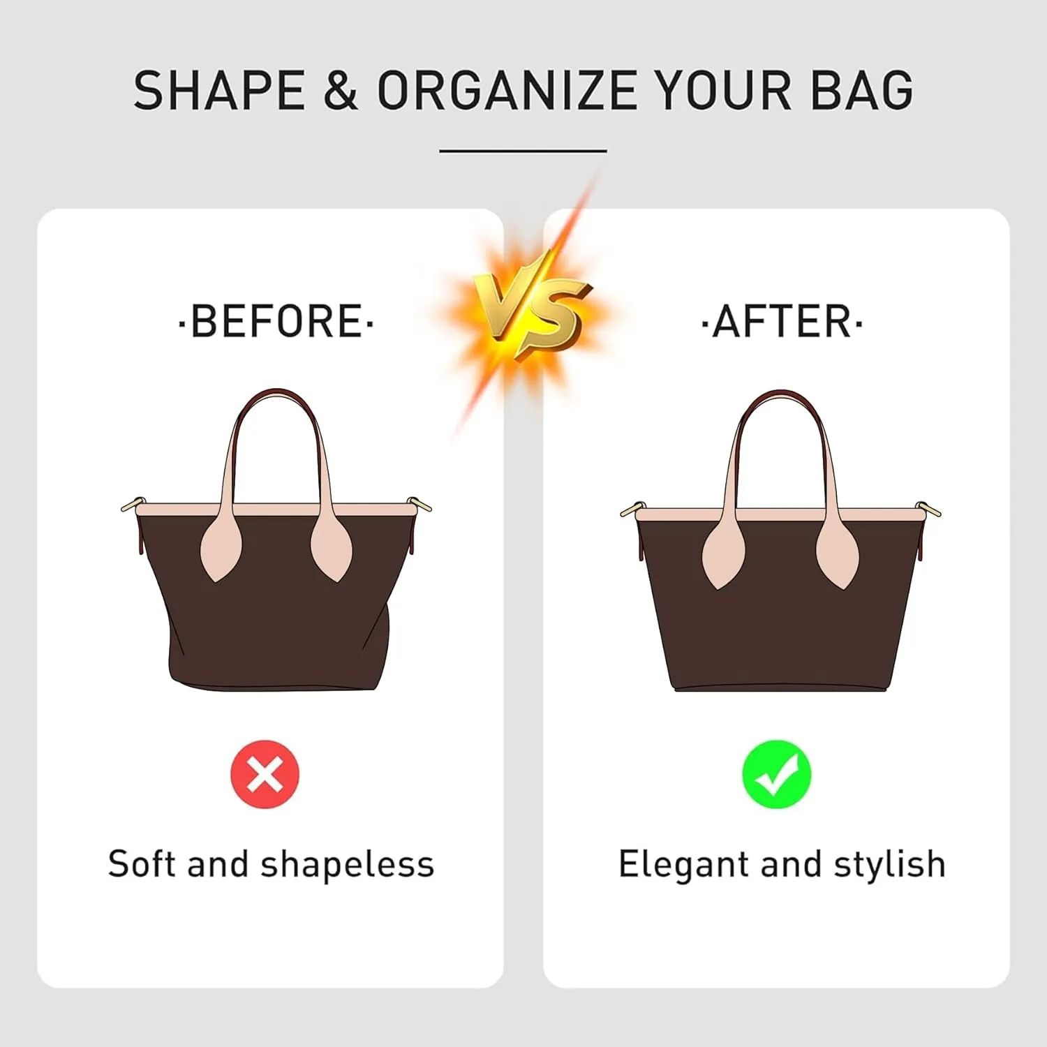 Purse Organizer Insert, Felt Zipper Small Tote Handbag Organizer Compatible with neverfull BB, mini anjou, energy xs and More,Beige/XS
