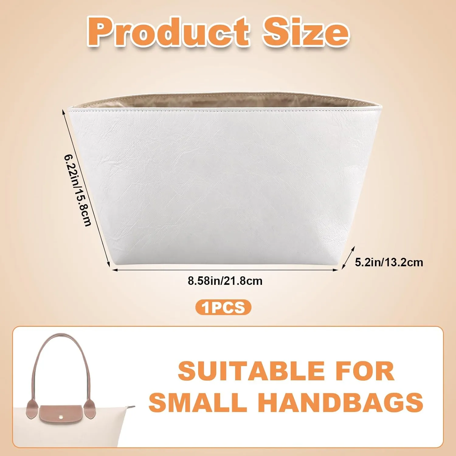 Purse Organizer Insert, Ultra-Lightweight Insert Handbag Organizer Divider Multi-Pocket Insert Bag Organizer Tote Shaper Handbag Organizer with Zipper Keep Handbag Shaped & Neat(White, Small)