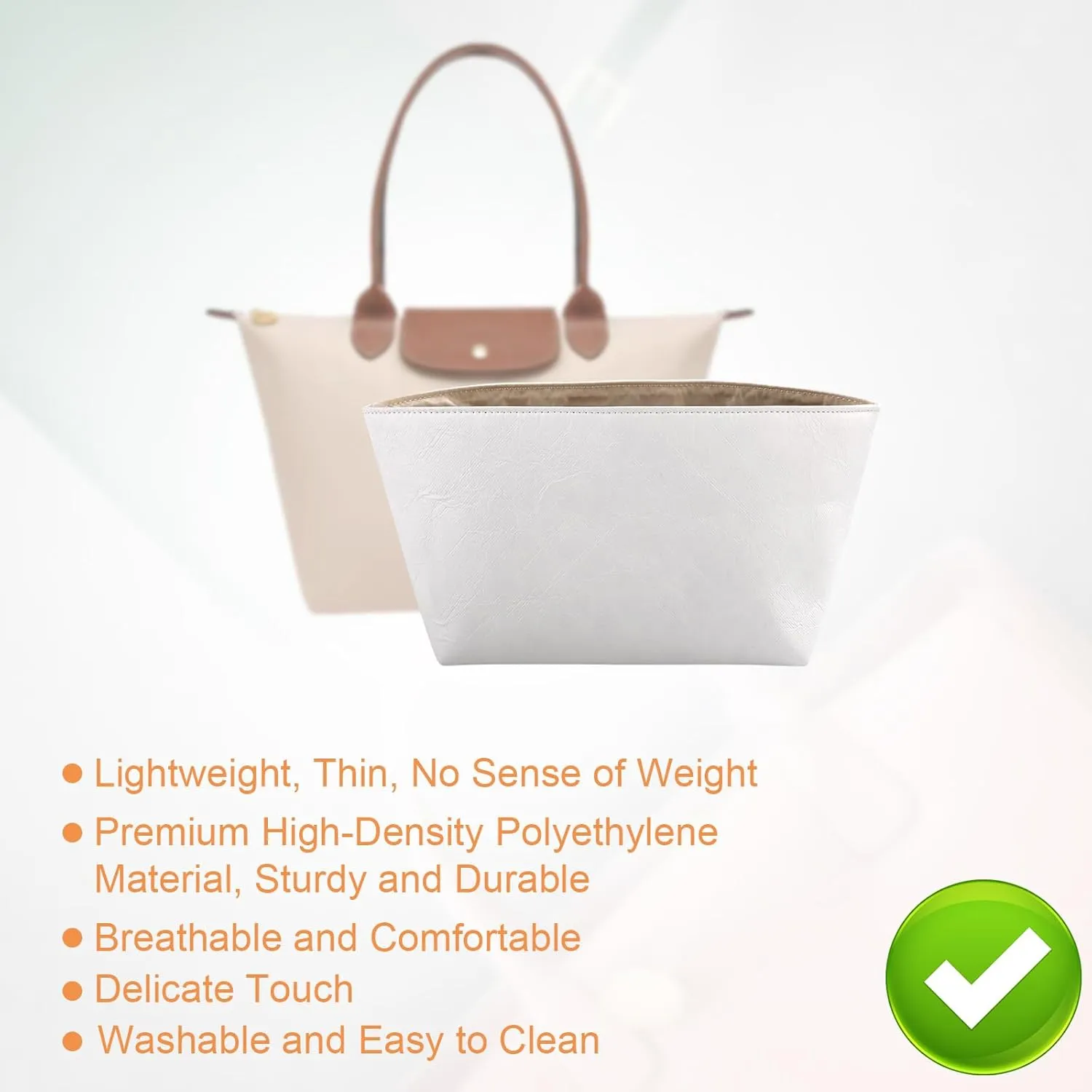 Purse Organizer Insert, Ultra-Lightweight Insert Handbag Organizer Divider Multi-Pocket Insert Bag Organizer Tote Shaper Handbag Organizer with Zipper Keep Handbag Shaped & Neat(White, Small)
