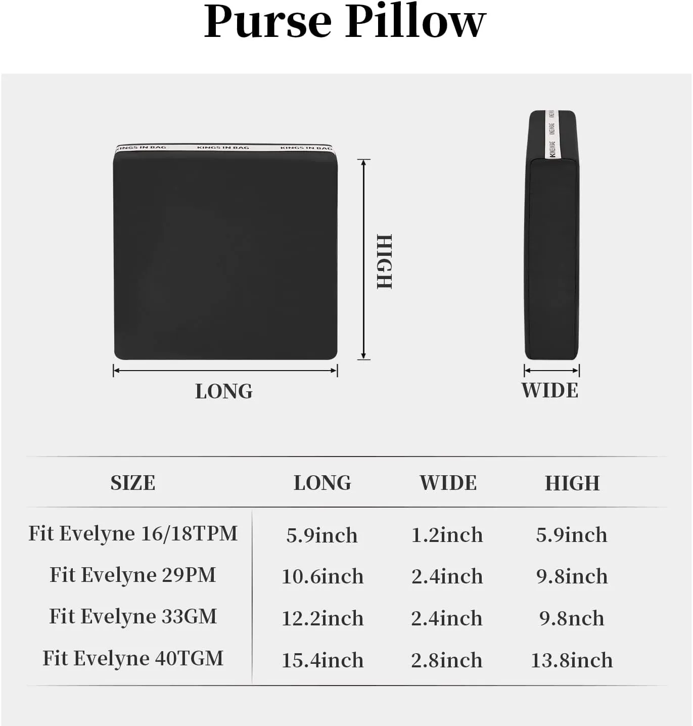 Purse Shaper Insert for Hermes Evelyne PM, Handbag Shaper Pillow Fits Evelyne Bags, Soft Silky Surface with Memory Foam Inner without Overfull(Black, Evelyne PM)