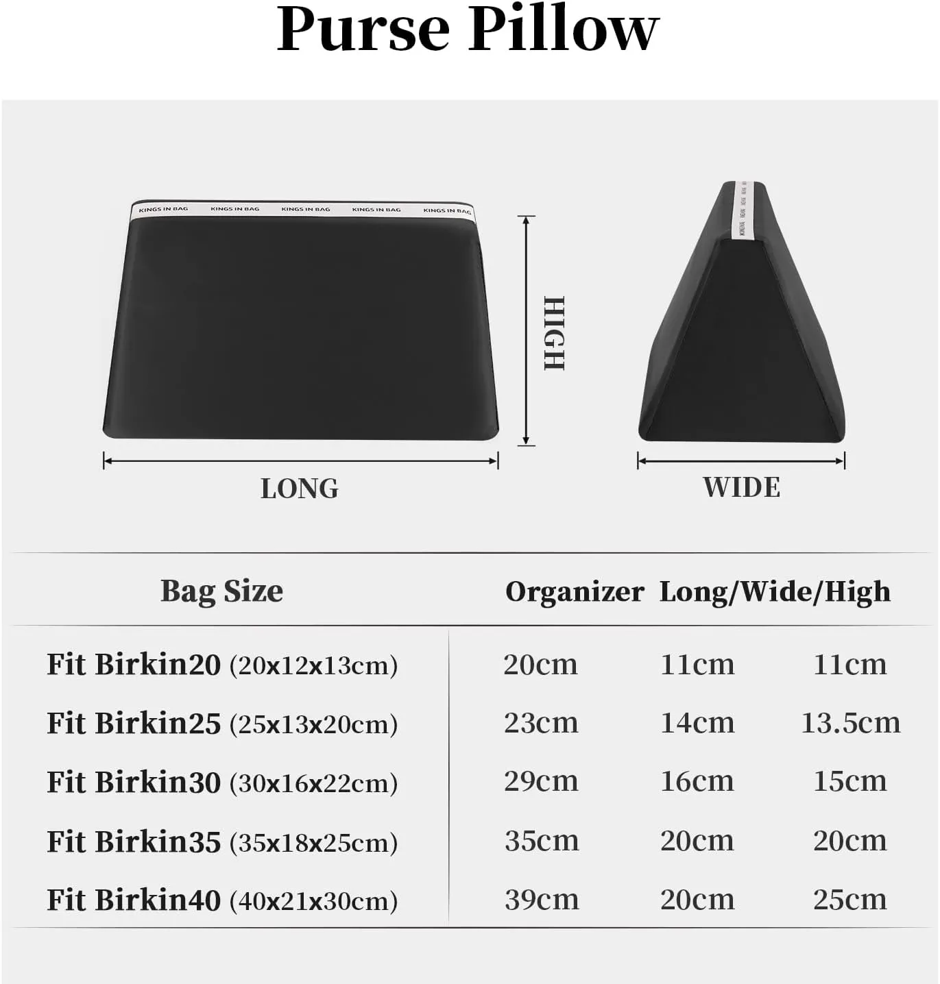 Purse Shaper Pillow Insert Compatible with Hermes Berkin Bags, Lightweight and Silky, Soft Memory Foam Inner(Black, BK25)