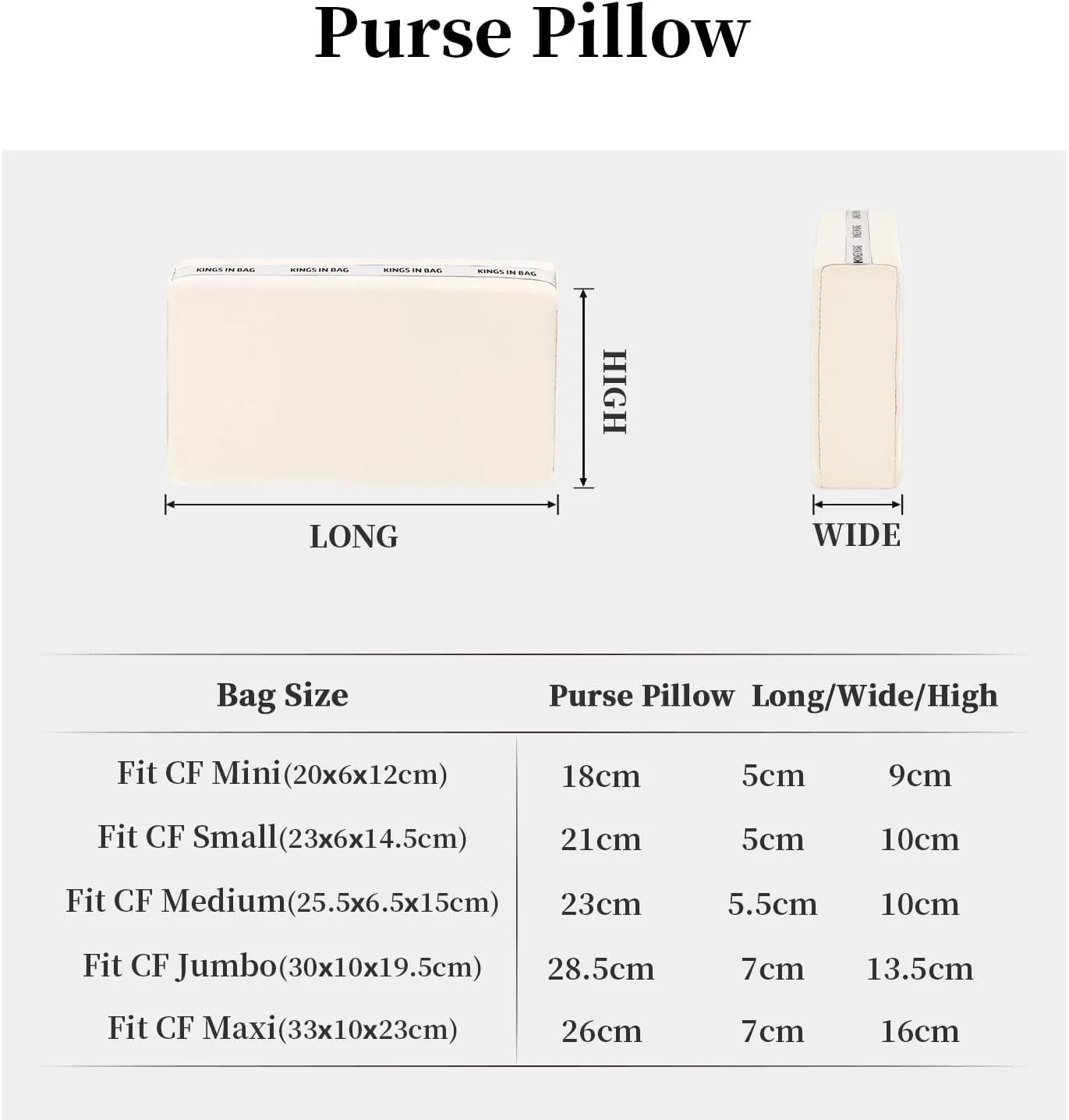 Purse Shaper Pillow Insert for Chanel Flap Bags, Luxury Bag Shaper with Lightweight Satin, Fits Chanel Classic Flap Jumbo 28, Satin Surface with Memory Foam Inner (Craie, CF jumbo)