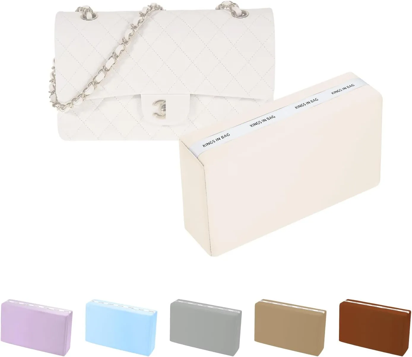 Purse Shaper Pillow Insert for Chanel Flap Bags, Luxury Bag Shaper with Lightweight Satin, Fits Chanel Classic Flap Jumbo 28, Satin Surface with Memory Foam Inner (Craie, CF jumbo)