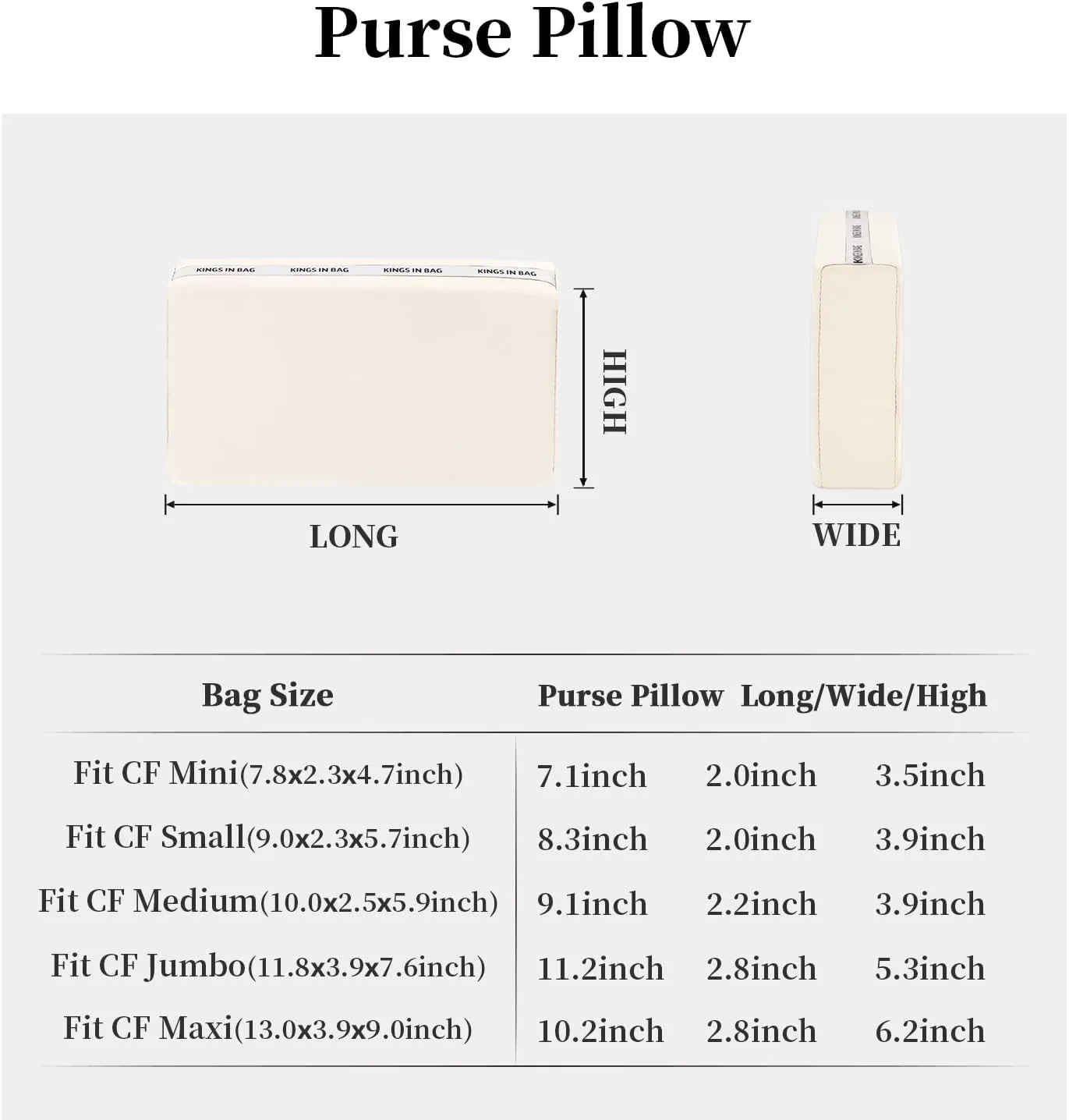 Purse Shaper Pillow Insert for Chanel Flap Bags, Luxury Bag Shaper with Lightweight Satin, Fits Chanel Classic Flap Jumbo 28, Satin Surface with Memory Foam Inner (Craie, CF jumbo)