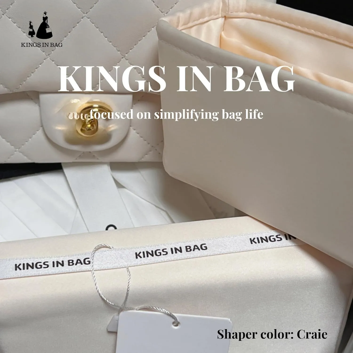 Purse Shaper Pillow Insert for Chanel Flap Bags, Luxury Bag Shaper with Lightweight Satin, Fits Chanel Classic Flap Jumbo 28, Satin Surface with Memory Foam Inner (Craie, CF jumbo)