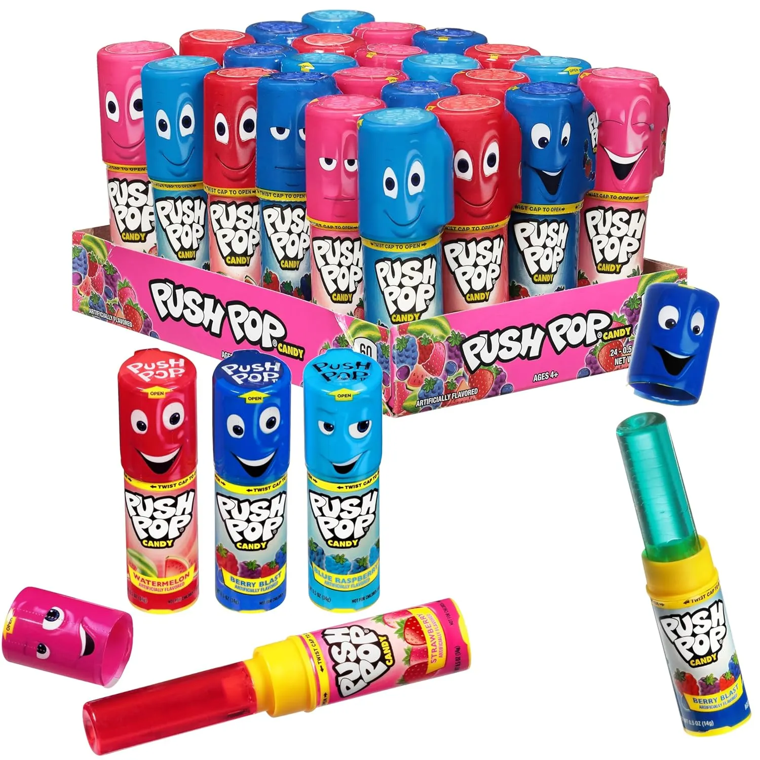 Push Pop Candy Lollipops - Individually Wrapped Variety Candy Party Pack - 24 Count Lollipops in Assorted Fruity Flavors - Fun for Gifts, Celebrations, Party Favors, Gift Baskets, & Birthdays