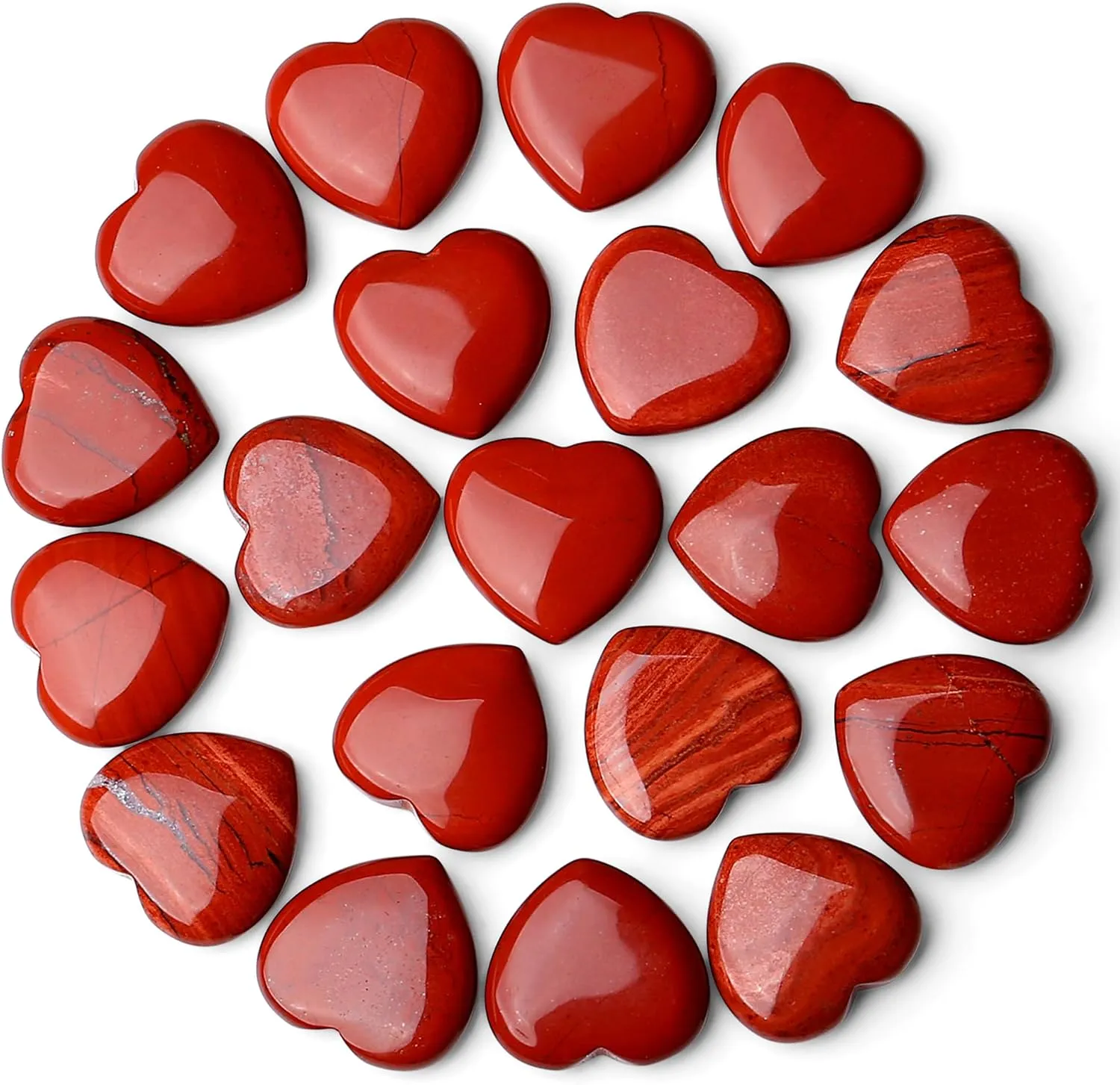 QINJIEJIE 20PCS Red Jasper Heart Stones Crystals Bulk Love Shaped Worry Stone Heart Rock Pocket Polished Palm Gems Crystal Reiki Balancing Wholesale Carved Stone Decor Gift