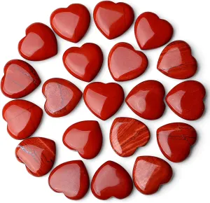 QINJIEJIE 20PCS Red Jasper Heart Stones Crystals Bulk Love Shaped Worry Stone Heart Rock Pocket Polished Palm Gems Crystal Reiki Balancing Wholesale Carved Stone Decor Gift