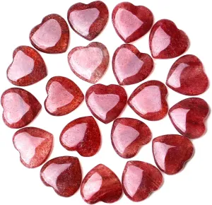 QINJIEJIE 20PCS Straberry Quartz Heart Stones Crystals Bulk Love Shaped Worry Stone Heart Rock Pocket Polished Palm Gems Crystal Reiki Balancing Wholesale Carved Stone Decor Gift