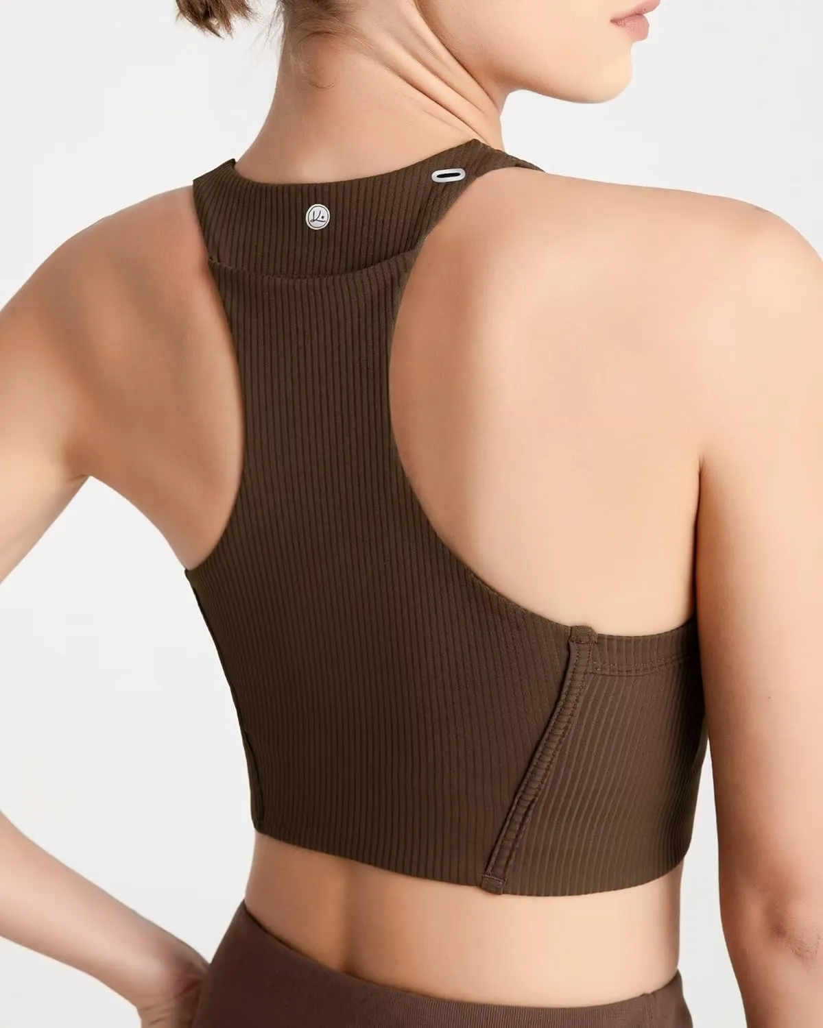 QUEENIEKE V Neck Running Sports Bra with Phone Pocket, Medium Support Workout Tops Padded Racerback Bra for Women