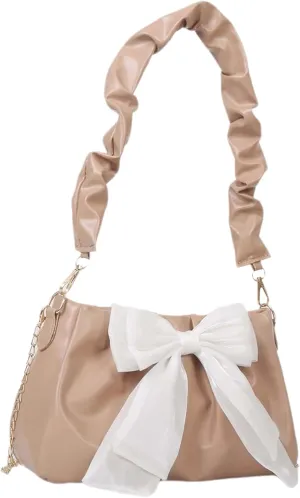 QWINEE Bow Shaped Square Bag Ruched Purse Handbags Ladies Shoulder Underarm Totes Bag Evening Bag Clutch