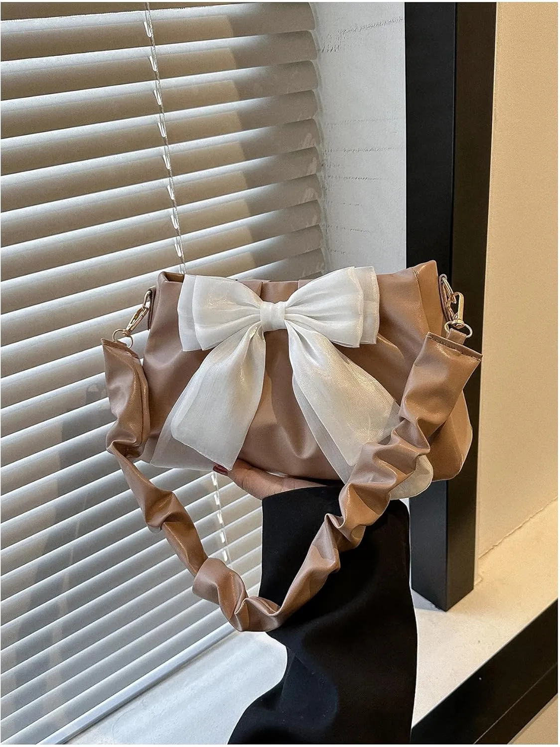 QWINEE Bow Shaped Square Bag Ruched Purse Handbags Ladies Shoulder Underarm Totes Bag Evening Bag Clutch