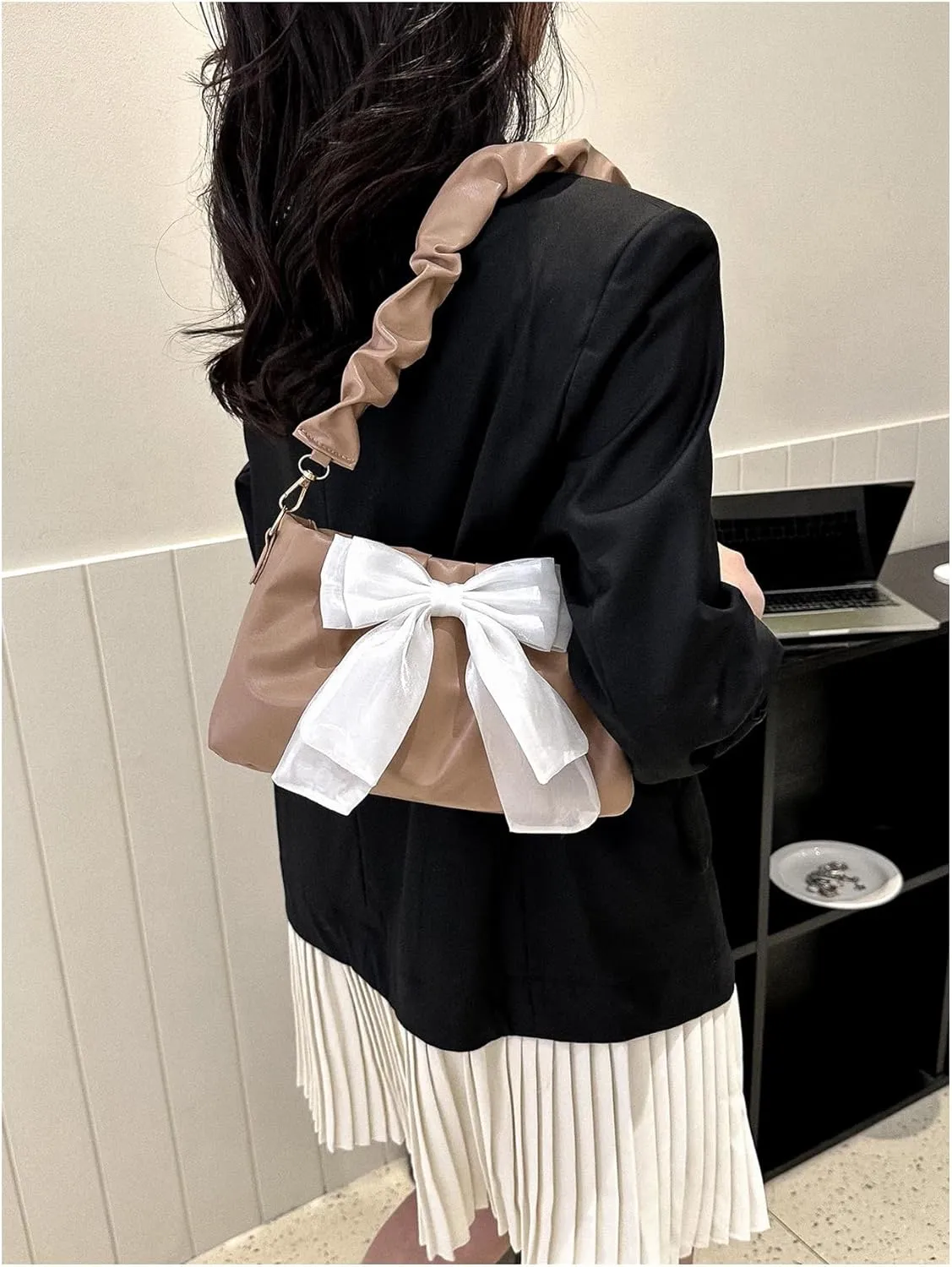 QWINEE Bow Shaped Square Bag Ruched Purse Handbags Ladies Shoulder Underarm Totes Bag Evening Bag Clutch