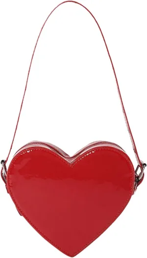 QWINEE Women's Cute Heart Shaped Shoulder Bag Zipper Small Novelty Handbag with Adjustable Strap